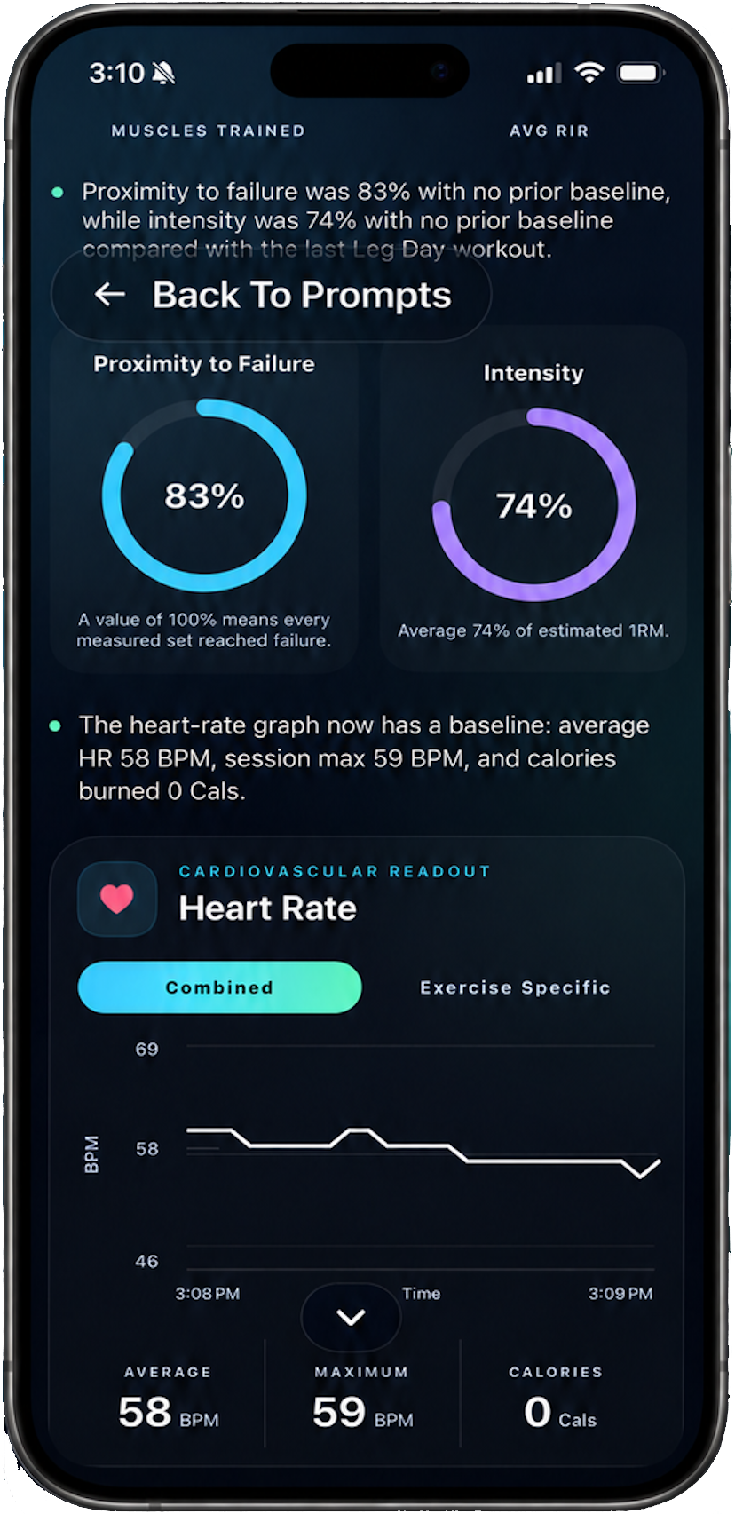 Metriks in-depth workout analysis screen with heart rate and intensity data.